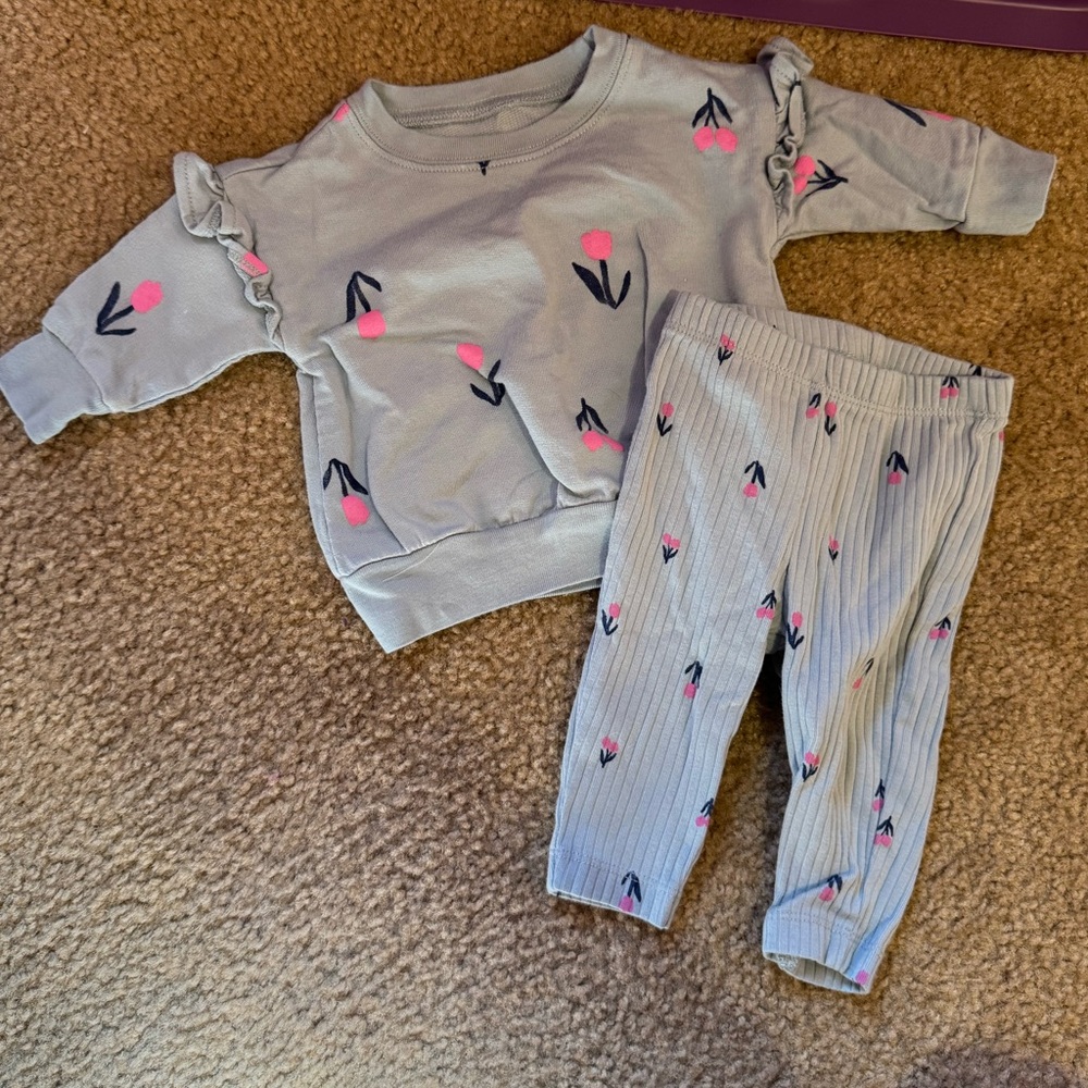 5/$7 💰 Carter's Baby Girl Outfit Set Blue with Pink Tulips 3 months
